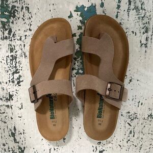 BioNatura Taupe Suede Buckle Sandals